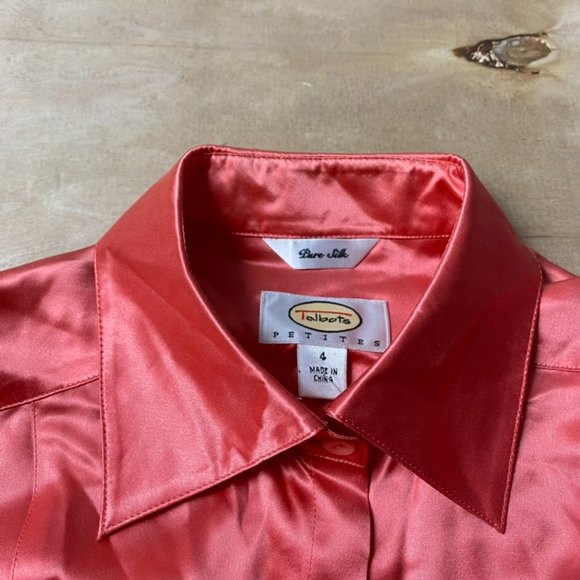 Tablots Pure Silk Petite Salmon Pink Button Up Long Sleeve Women's S (4) - Picture 2 of 3